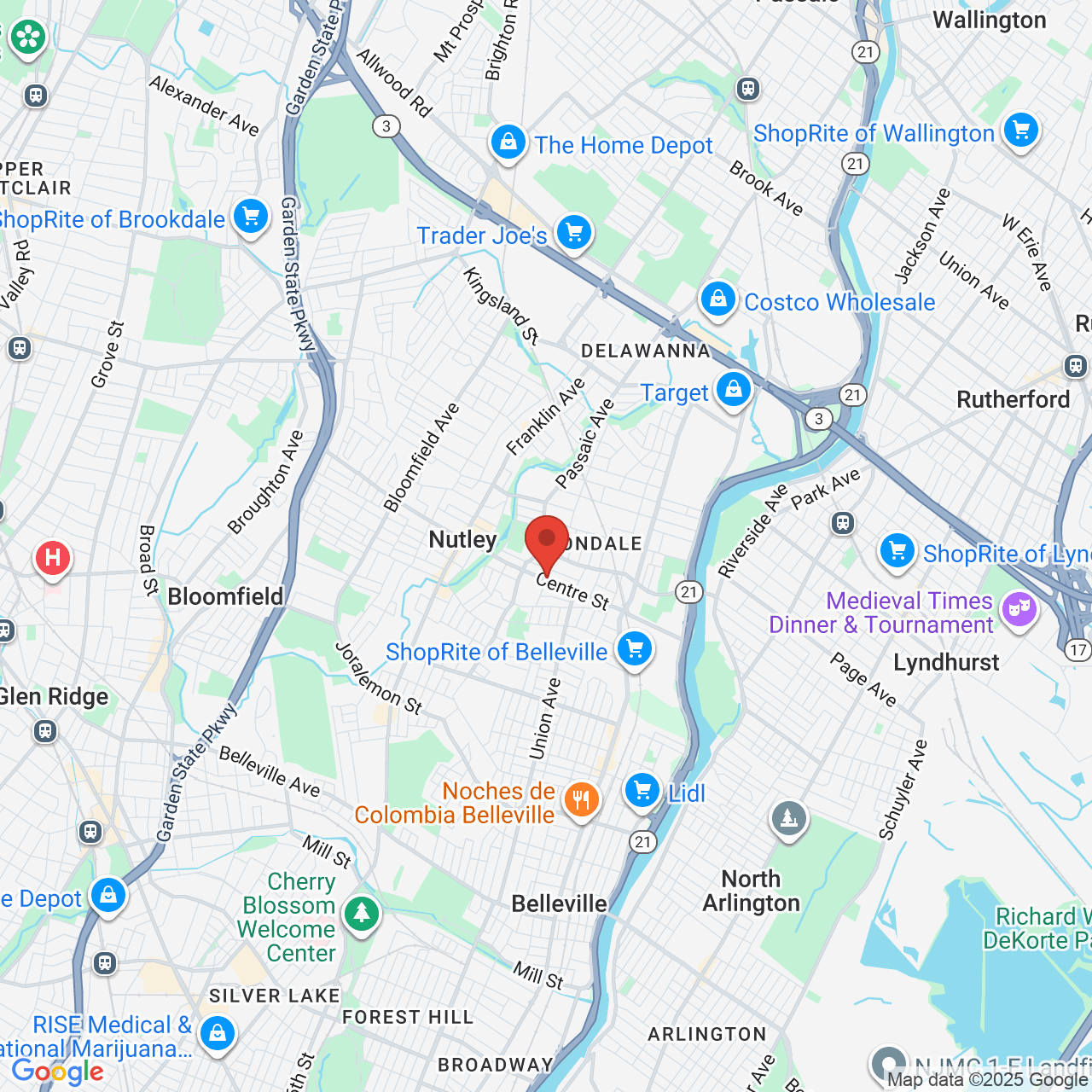 Google map image of our location in 184 Centre St Nutley, NJ